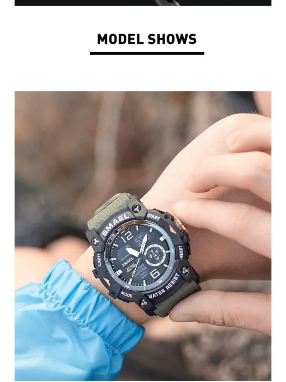 Men Army Green Analog Quartz S-Shock Waterproof Outdoor Sports LED Digital Watch